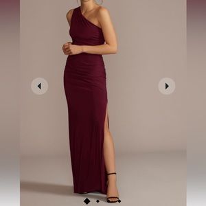 David’s Bridal Ruched Jersey One-Shoulder Bridesmaid Dress